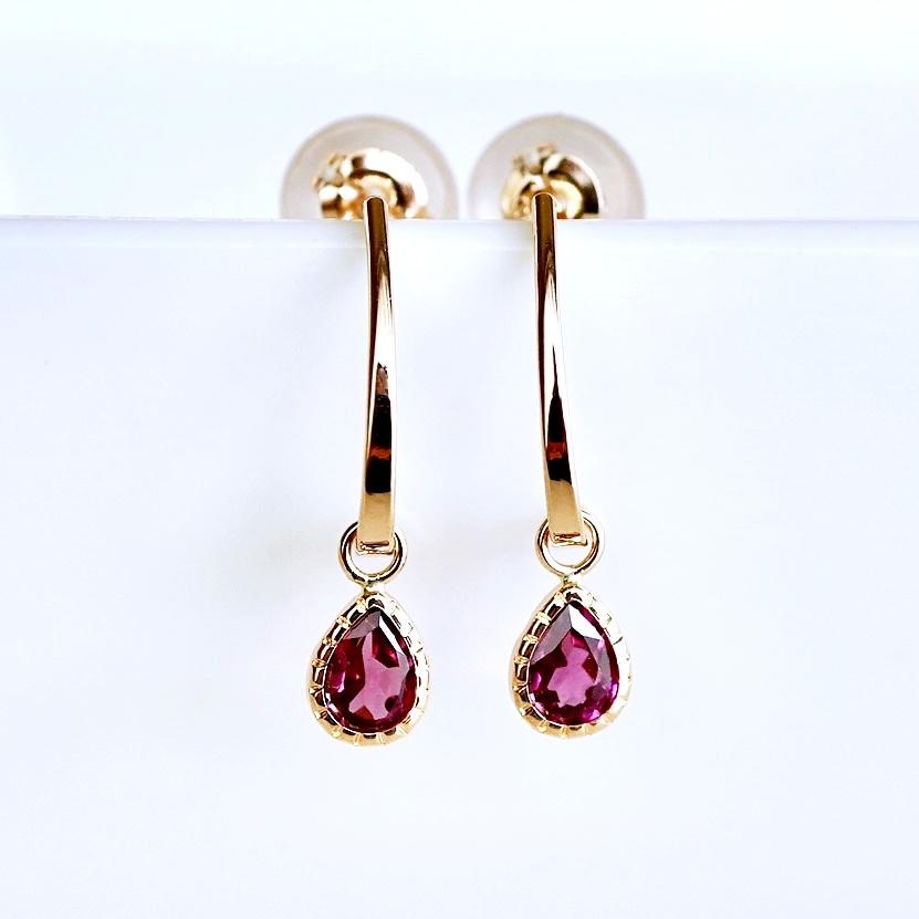 【ジュエリー】K10 イエローゴールド ロードライトガーネット 揺れる ピアス 保証書付 SR-2223　 242-001-b