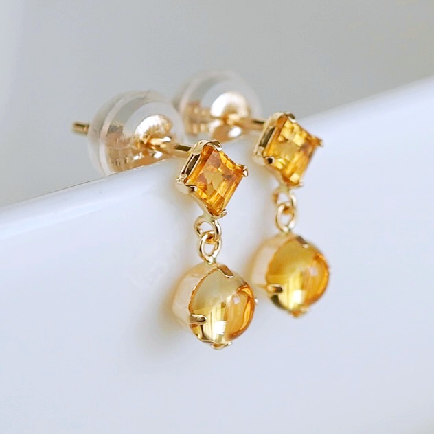 【ジュエリー】K10 イエローゴールド シトリン 揺れる ピアス 保証書付 SR-2012 242-003-c