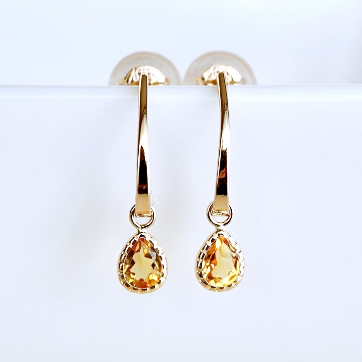 【ジュエリー】K10 イエローゴールド シトリン 揺れる ピアス 保証書付 SR-2223 242-001-e