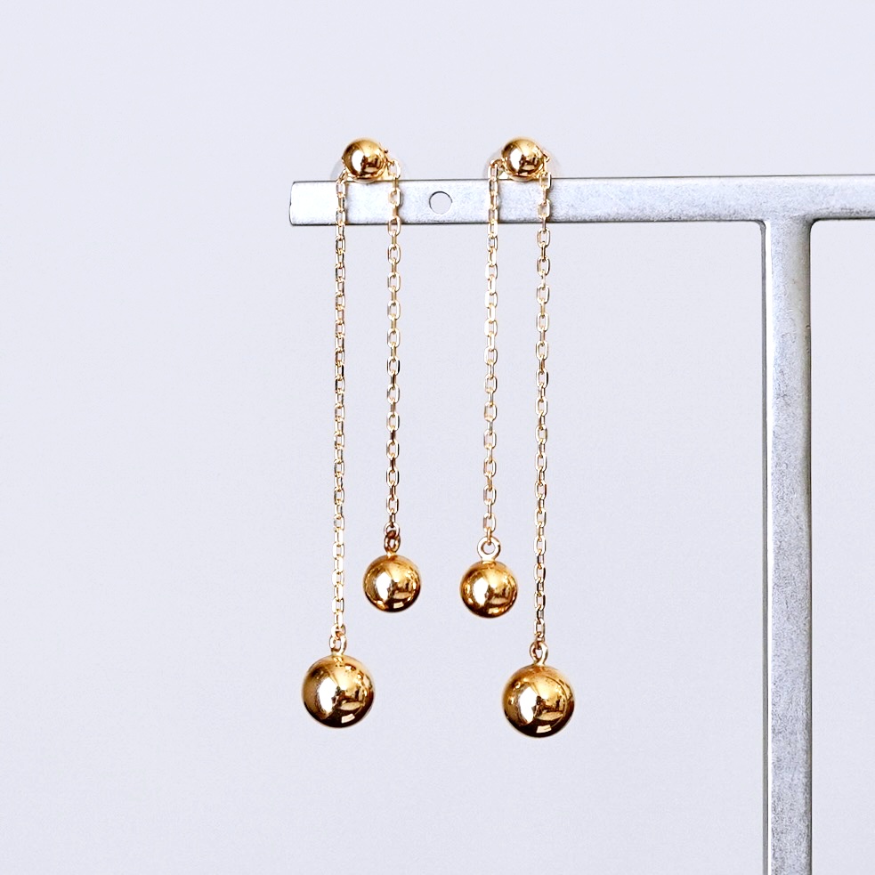 K18(18金) イエローゴールド おしゃれ 長さ調節 技あり ボール チェーン ピアス 地金 (直径3mm4mm 5mm) 保証書付 M1237-1 242-032