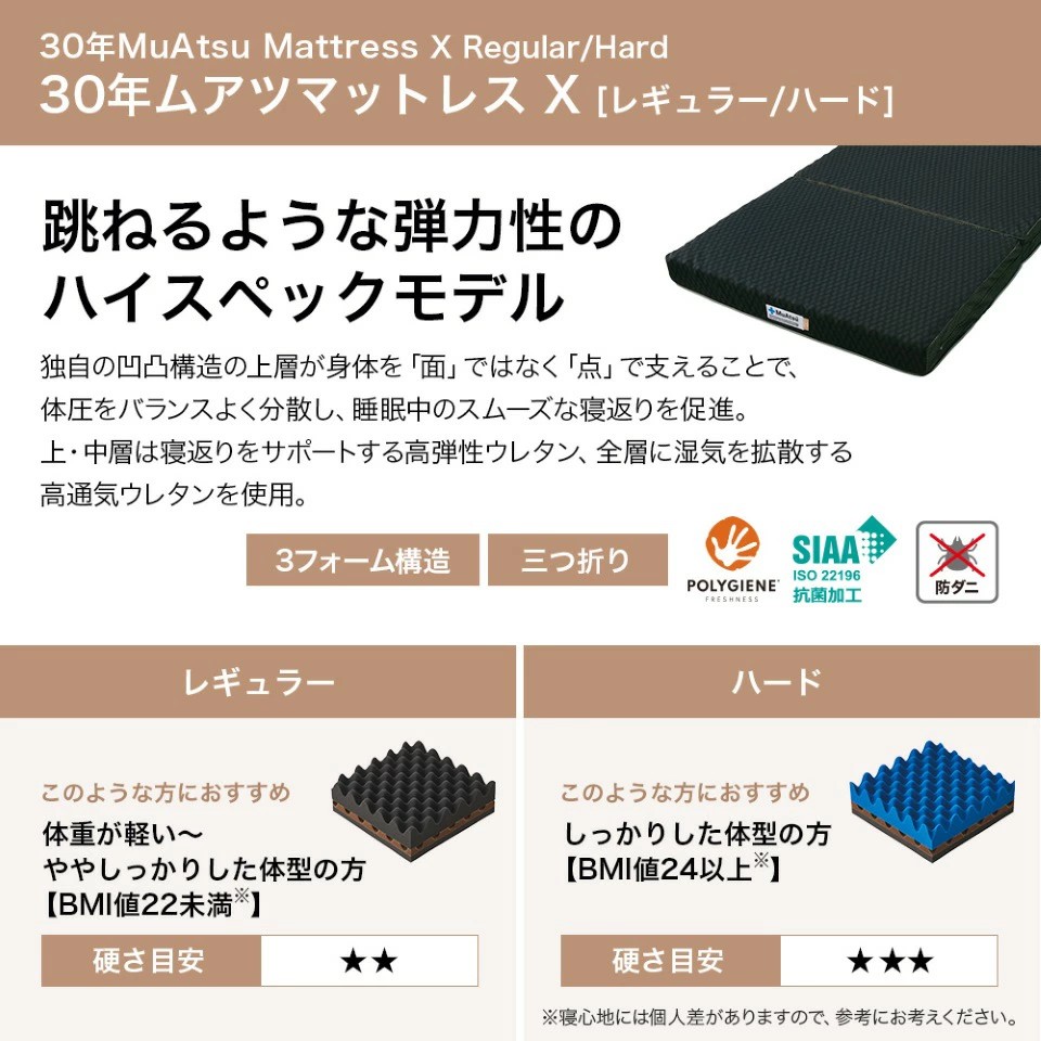 昭和西川 30年 ムアツ X マットレス レギュラー シングル エックス 山梨県 市川三郷町 [5839-2136]