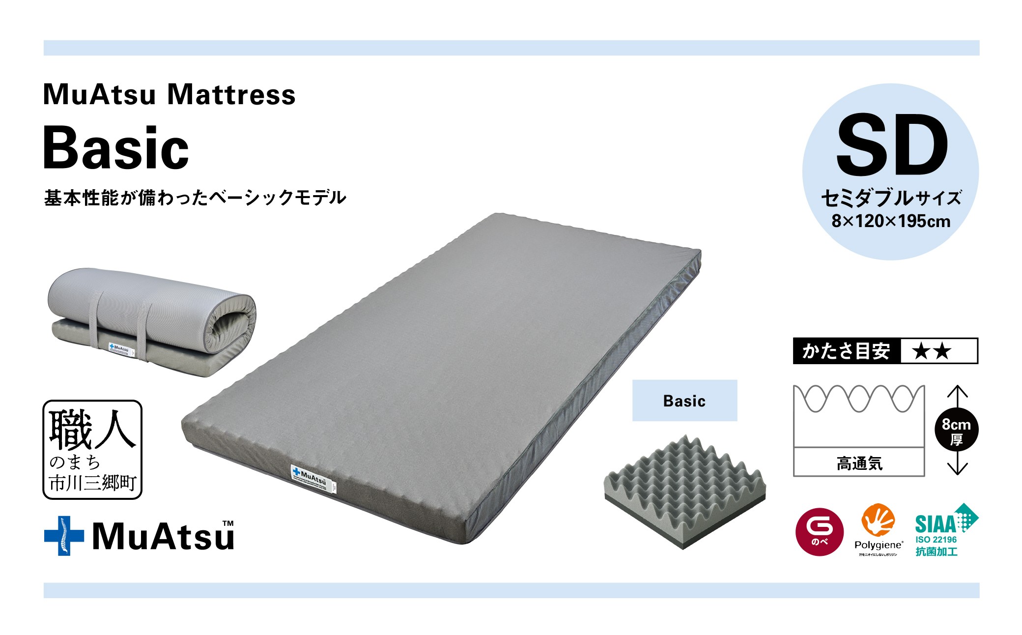 昭和西川 ムアツ　マットレスBasic　セミダブル 山梨県 市川三郷町 マットレス 高反発ウレタン マットレス 楽 寝る 体にぴったり 姿勢改善 寝姿勢 シングル 背骨 不眠 不眠解消 健康 昭和西川 通気性 蒸れにくい ムレにくい スリープスパ 人気 布団 ふとん 敷布団 睡眠 快適 熟睡 快眠 寝具 ベッド 新生活 引越し 健康 寝心地 睡眠環境[5839-1824]
