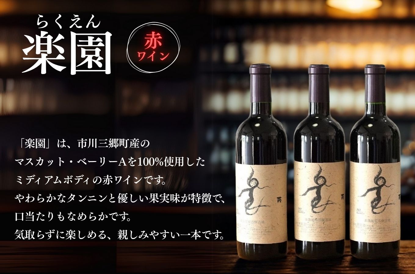 【峡南２町共通返礼品】日本酒純米酒（春鶯囀）・ワイン（楽園ワイン赤）セット[5839-1259]