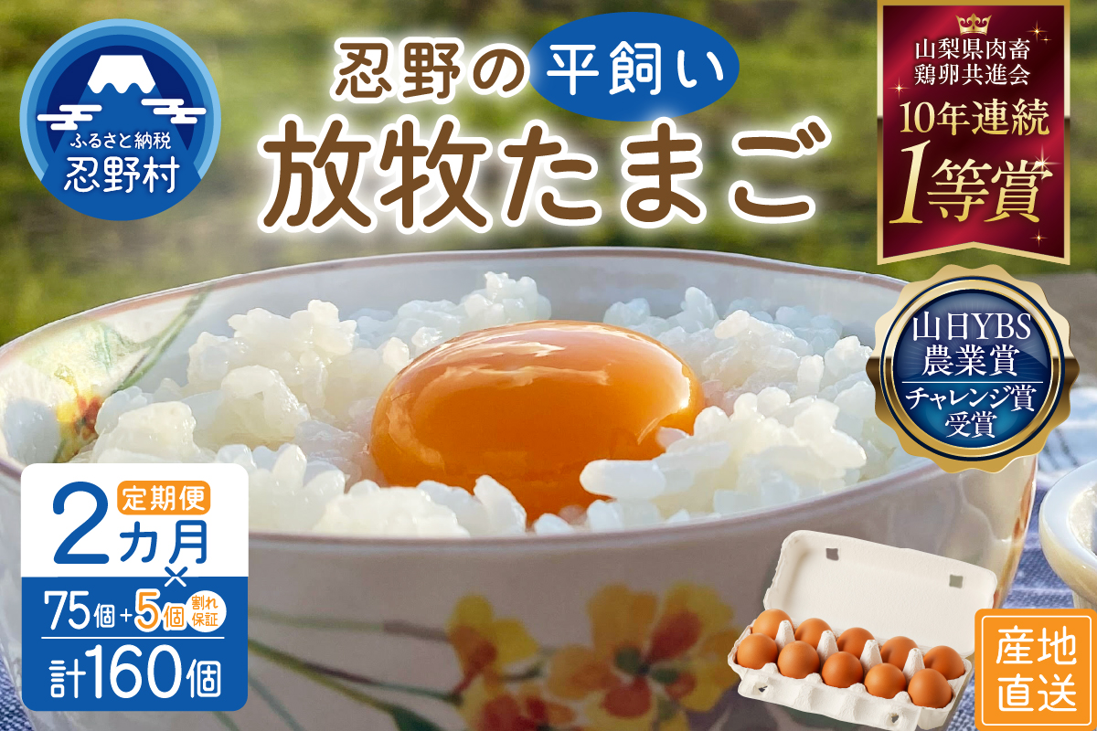 【2ヶ月定期便】忍野の平飼い放牧卵80個（75個＋割れ保証5個）