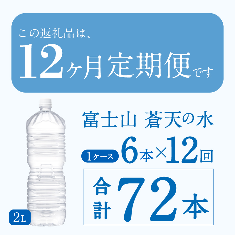 《12ヵ月定期便》富士山蒼天の水 2L×6本（1ケース）ラベルレス