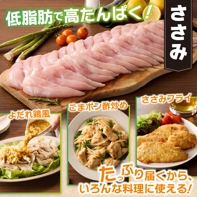 山梨県産＜健味鶏＞むね肉、ささみ、手羽元　合計２kgセット