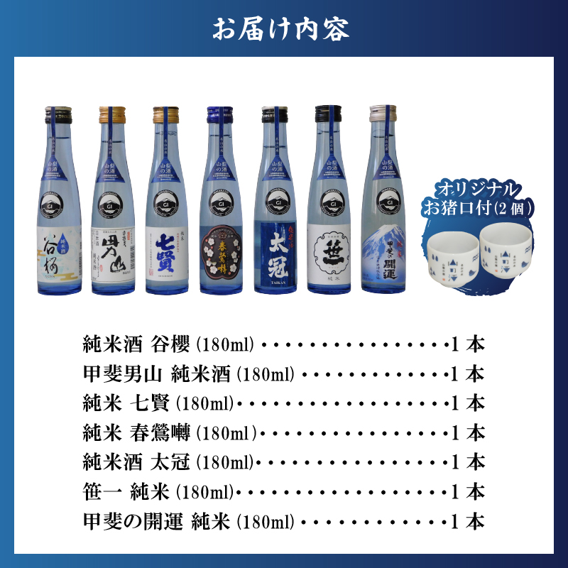 山梨の「山の酒」純米酒飲み比べ7本セット