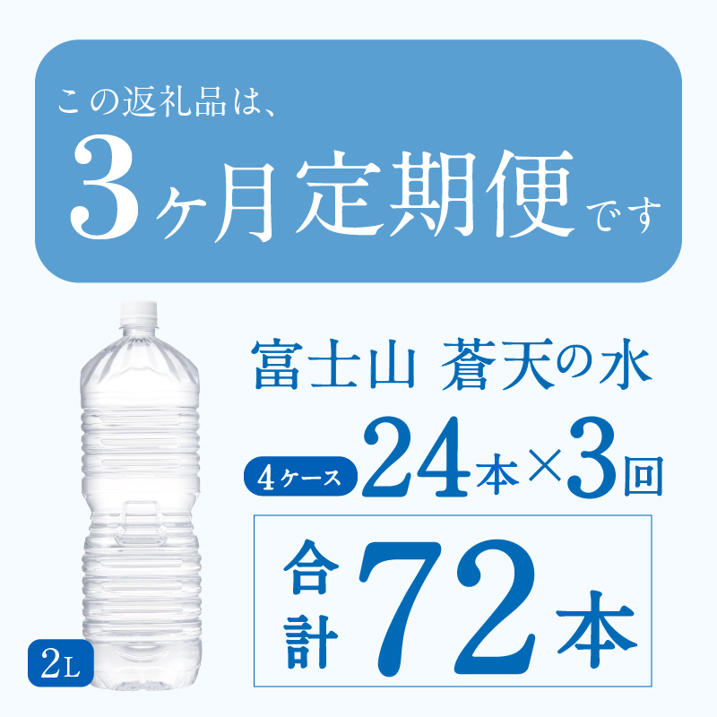 《3ヵ月定期便》富士山蒼天の水 2L×24本（4ケース）ラベルレス