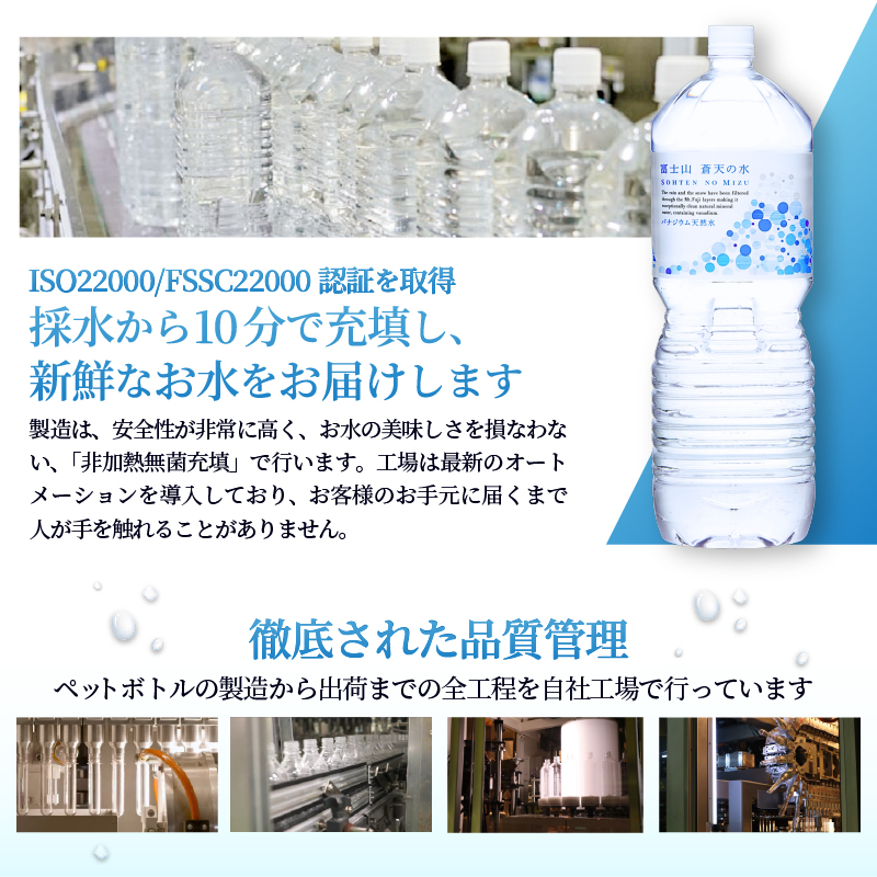 《年6回・隔月配送 定期便》富士山蒼天の水 2L×12本（2ケース）ラベルレス