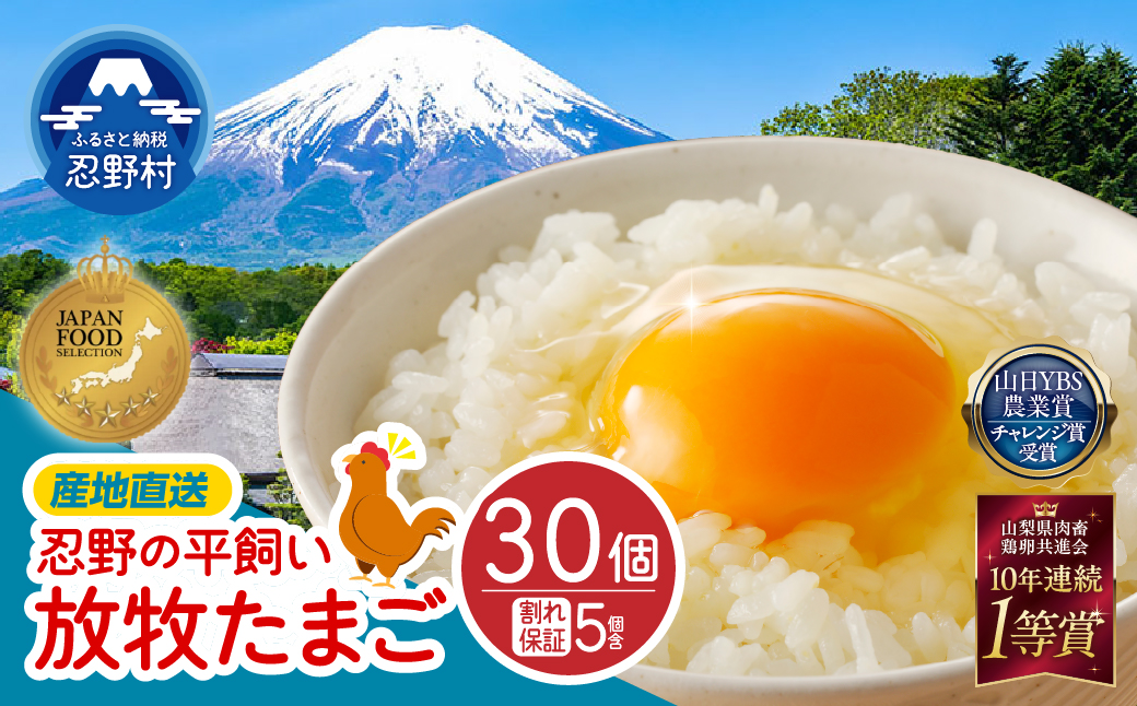 【11月配送分】忍野の平飼い放牧卵30個（25個＋割れ保証5個）