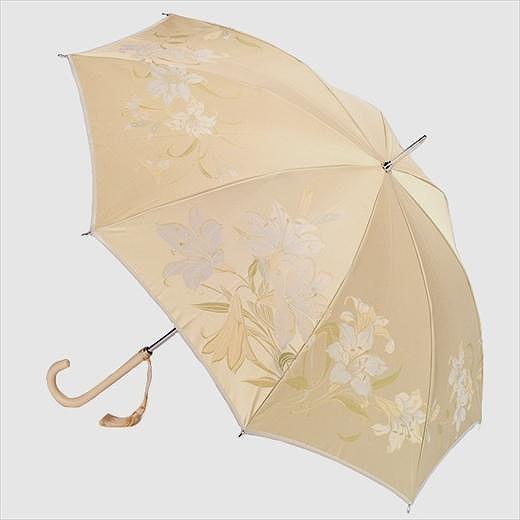 槙田商店【晴雨兼用】長傘 ”絵おり” 百合：ベージュ