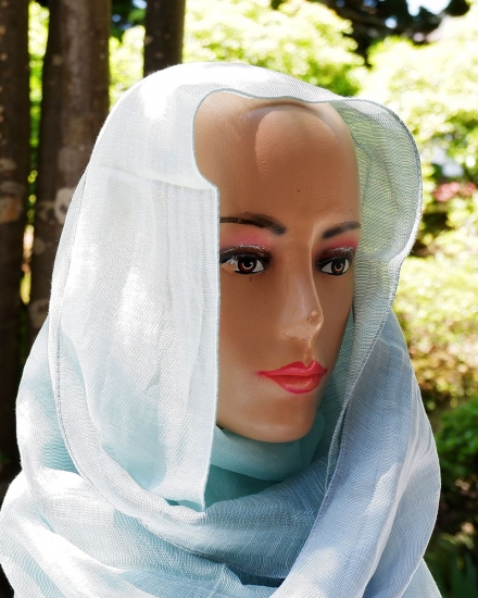 富士桜工房リネン×シルクストール「さらつや」ミントブルー　通気性に優れたストール！