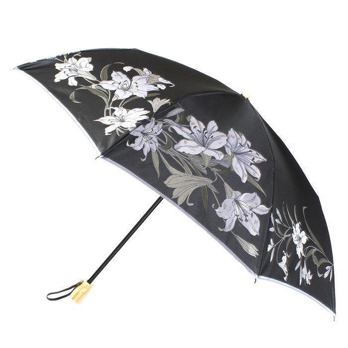 槙田商店【晴雨兼用】折りたたみ傘 ”絵おり” 百合：黒