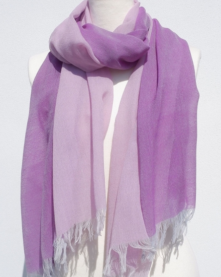 富士桜工房ウールガーゼストール「KASANE」紅藤色（ピンク×パープル）無縫製 二重織