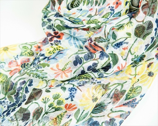 シルク×カシミアストール「ハーバリウム」ホワイト[スティグリンドベリ]（男女兼用）天然素材ストール専門店muto