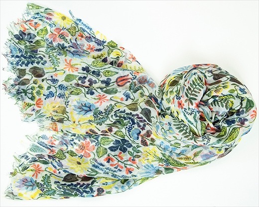 シルク×カシミアストール「ハーバリウム」ホワイト[スティグリンドベリ]（男女兼用）天然素材ストール専門店muto