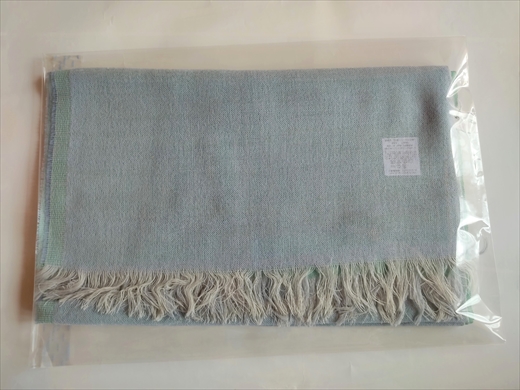 富士桜工房ウールガーゼストール「KASANE」小栗色（ターコイズ×ライトブルー）無縫製 二重織