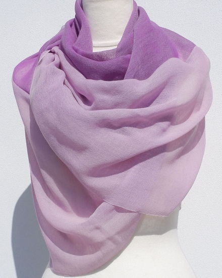 富士桜工房ウールガーゼストール「KASANE」紅藤色（ピンク×パープル）無縫製 二重織