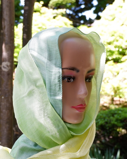 富士桜工房リネン×シルクストール「さらつや」ライム　通気性に優れたストール！