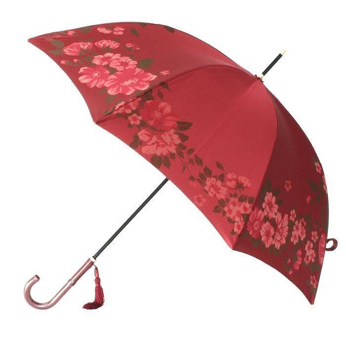 槙田商店【晴雨兼用】長傘 ”絵おり”  大バラ：エンジ