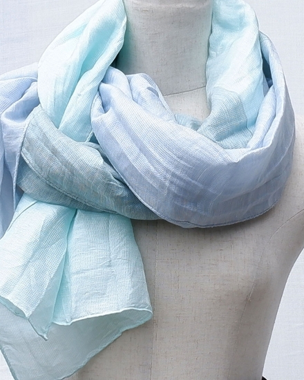 富士桜工房リネン×シルクストール「さらつや」ミントブルー　通気性に優れたストール！