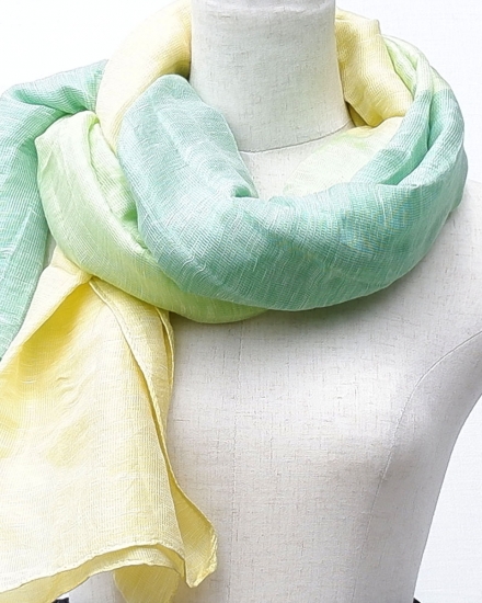 富士桜工房リネン×シルクストール「さらつや」ライム　通気性に優れたストール！