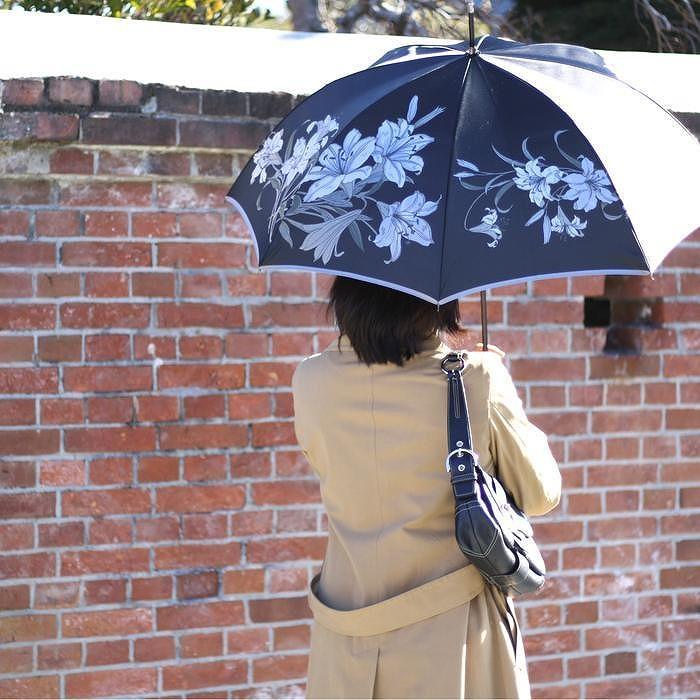槙田商店【晴雨兼用】長傘 ”絵おり” 百合：黒