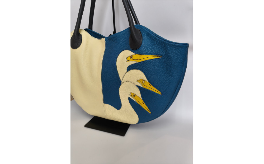 「鞄工房　香」鳥の二色トートバッグ （横型）