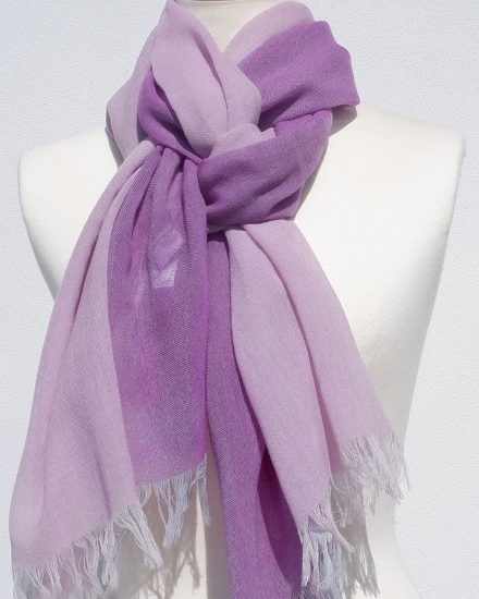 富士桜工房ウールガーゼストール「KASANE」紅藤色（ピンク×パープル）無縫製 二重織