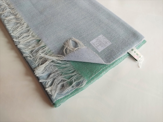 富士桜工房ウールガーゼストール「KASANE」小栗色（ターコイズ×ライトブルー）無縫製 二重織