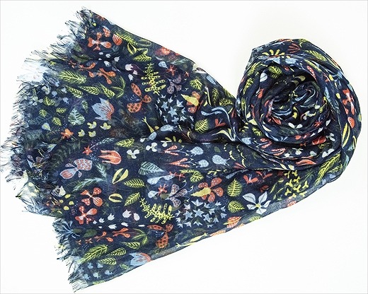 シルク×カシミアストール「ハーバリウム」ネイビー[スティグリンドベリ]（男女兼用）天然素材ストール専門店muto