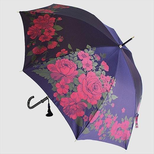 槙田商店【晴雨兼用】長傘 ”絵おり”  大バラ：紺