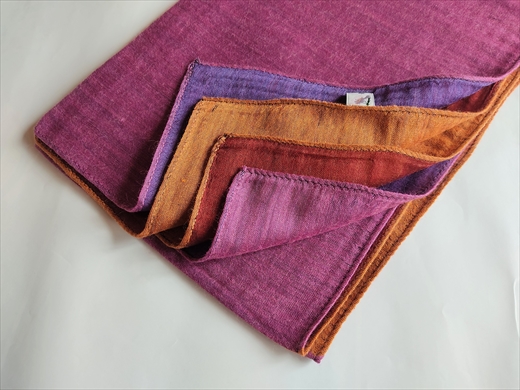 富士桜工房「やすらぎストール」ピンク×パープル×オレンジ×レッド 男女兼用ウール＆シルクの二重ガーゼ構造