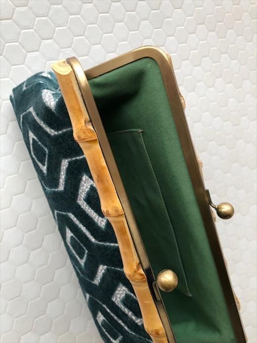 【siesta】がま口　クラッチバッグ＊ブルーグリーン