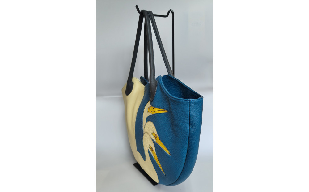 「鞄工房　香」鳥の二色トートバッグ （横型）
