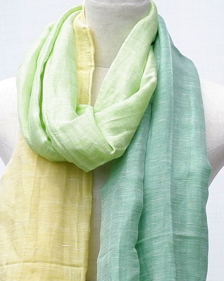 富士桜工房リネン×シルクストール「さらつや」ライム　通気性に優れたストール！