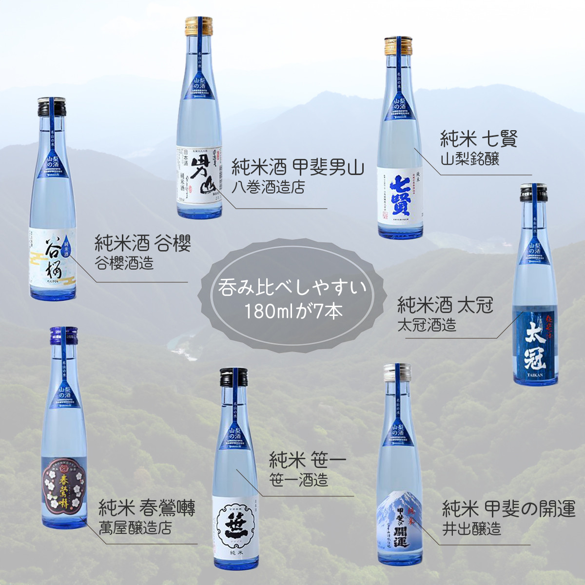 山梨の「山の酒」純米酒飲み比べ7本セット