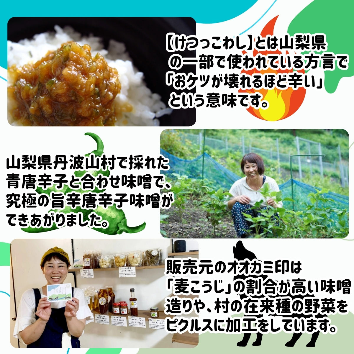 激辛国産青唐辛子味噌「けつっこわし」 【100ｇ×6本】辛くておいしい無添加合わせ味噌 辛いもの好き必見  美味 人気 癖になる旨さ 送料無料 山梨県 丹波山村【tab0223-206】