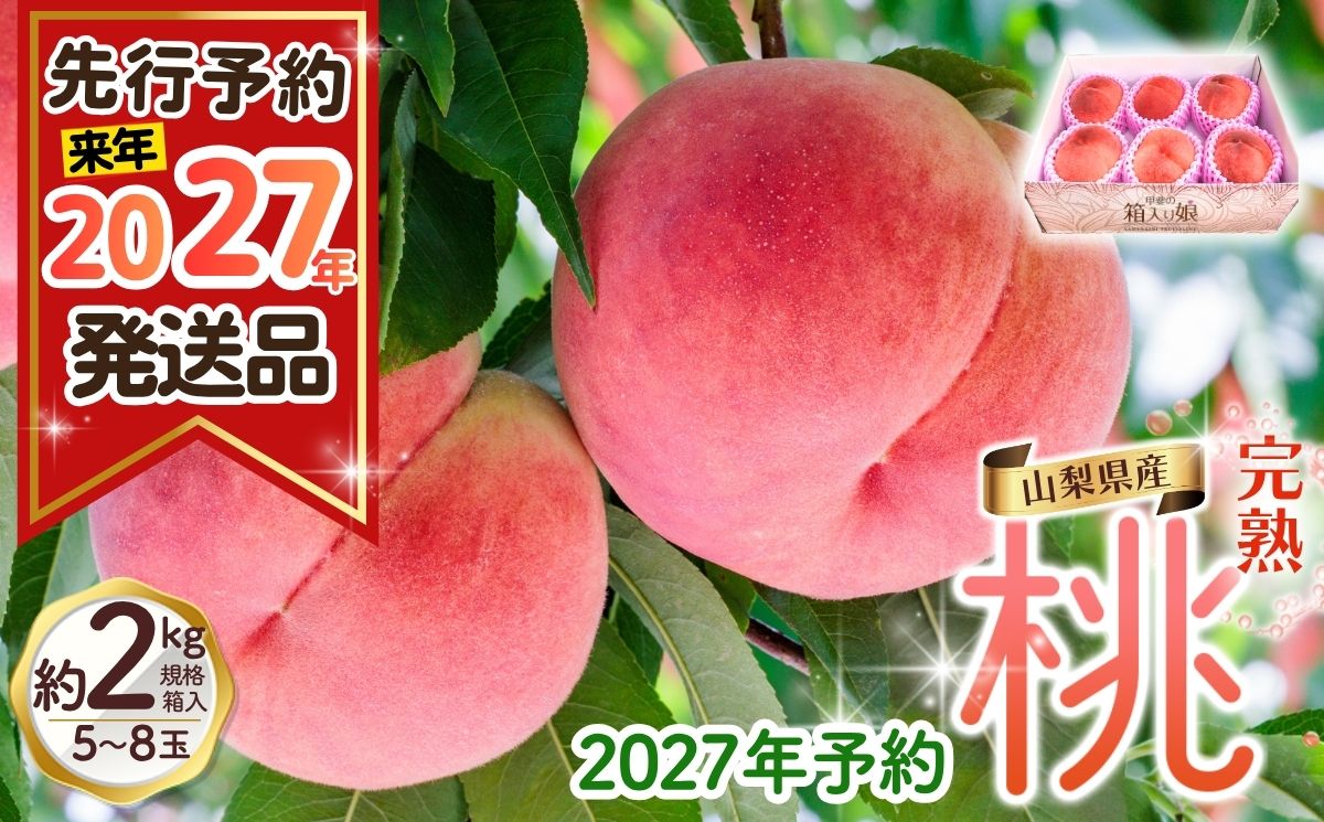 【来年2027年出荷分 先行予約】朝もぎ直送!『山梨県産　桃』約5～8玉 約2kg規格箱入り 白鳳 白桃 【高機能共選機使用】選び抜かれた桃《もも 先行予約》 山梨県産 モモ/ フルーツ 果物 くだもの 甘い 人気 産地直送/厳選  贈答 贈り物【tab0182】