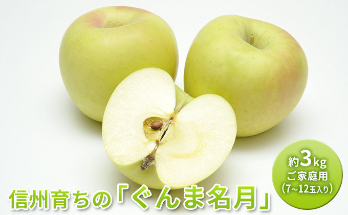 長野市産 ぐんま名月 ご家庭用 約3kg（7～12玉入り）【2026年11月上旬以降出荷予定】 |  りんご ぐんま名月 希少 家庭用 人気 おすすめ 林檎 リンゴ フルーツ 果物 黄色 香り 数量限定 長野県 長野市 信州 信濃 ふるさと納税