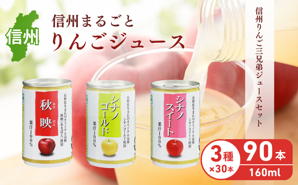 信州りんご三兄弟ジュースセット　160g×30本×3品種　計90本入 |  りんごジュース 飲み比べ 林檎  果汁 果汁飲料 人気 おすすめ ドリンク  送料無料  長野県 長野市 信州 信濃 ふるさと納税