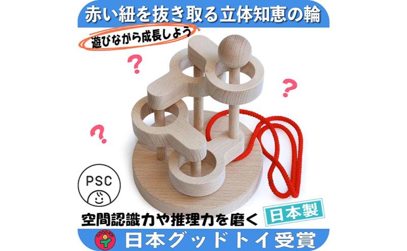 木のおもちゃ/立体知恵の輪(4段)psc 日本グッド・トイ選定玩具 頭の体操 脳トレ ゲーム 木製 型はめ パズル 知育玩具 日本製 老人 リハビリ 玩具療法