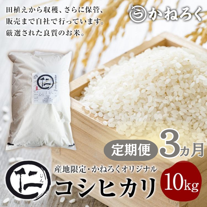 米 定期便 3ヶ月 厳選 コシヒカリ 仁米 10kg 令和7年産 お米 白米 精米 単一原料米 定期 3回