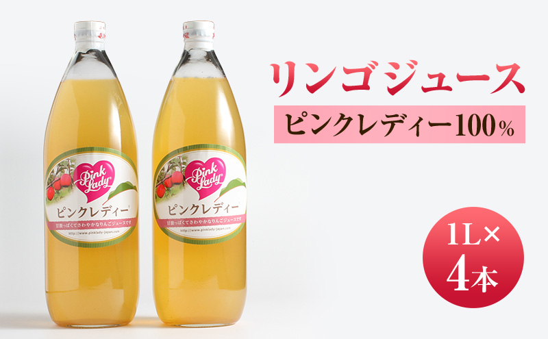 リンゴジュース１L×4本 ピンクレディー100％ りんご フルーツジュース 長野県