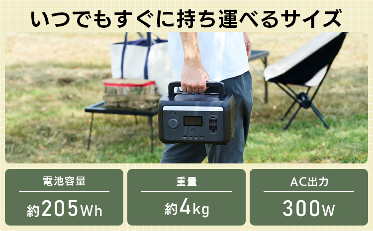 縲120-09縲代Ο繧ク繝繝繧ッ 繝昴シ繧ソ繝悶Ν髮サ貅 200P 螳ケ驥 205Wh AC蜃コ蜉 300W縲織E-PS200PLBK縲