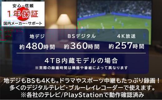 ã060-15ãããžãã㯠HDD 4TB USB3.1(Gen1) / USB3.0 åœç£ TVé²ç» çãšãéé³ å€ä»ã ããŒããã£ã¹ã¯ ãã¬ã 3.5ã€ã³ã ãã¯ã€ã 4Ké²ç» PS4/PS4 Pro察å¿ãLHD-ENA040U3WSHã