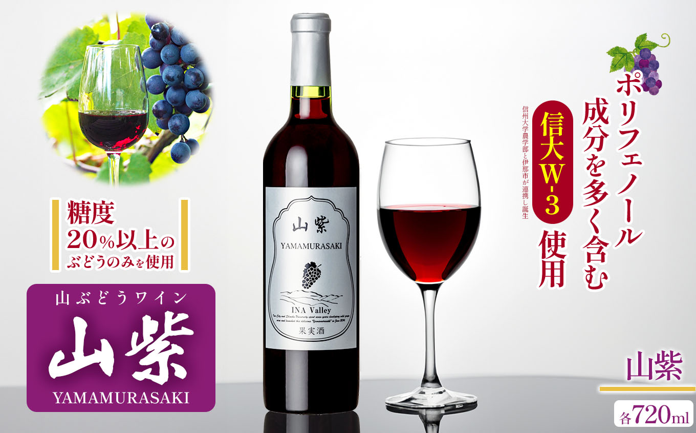 ワイン 日本ワイン やまぶどうワイン 「山紫」 720ml 1本 | ワイン wine 山ぶどう 山葡萄 ぶどう 信州大学 信大W-3 ポリフェノール 伊那ブランド ふるさと納税 返礼品 信州産 長野県 伊那市 【012-70】