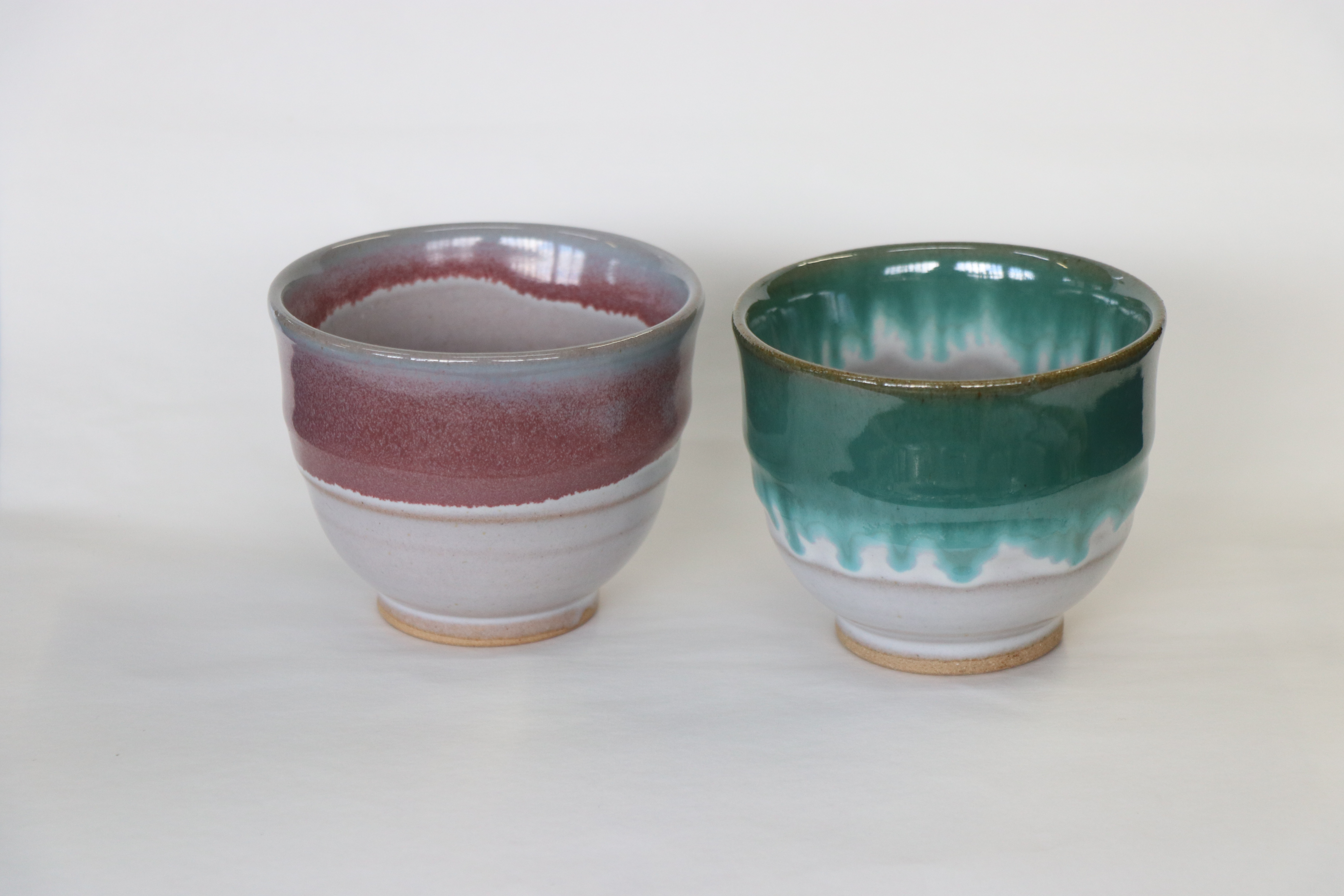 高遠焼　煎茶湯呑セット　（緑・ピンク）｜｜湯呑 コップ 高遠 高遠焼き 伝統 工芸 手造り 職人 信州 工房 長野県 伊那市【010-77】