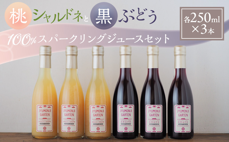 桃シャルドネと黒ぶどう 100％スパークリングジュースセット（各250ml×3本）