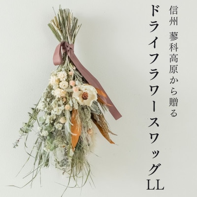 信州八ヶ岳の麓から贈るドライフラワースワッグ LL(ホワイト&ブラウン)【1662058】